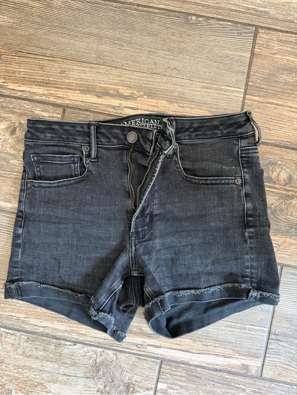 American Eagle Outfitters Black Denim Frayed Hem Shorts